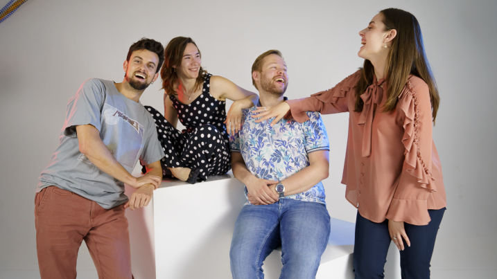 Behind the scenes. Researchers on the set enjoying a day of filming.