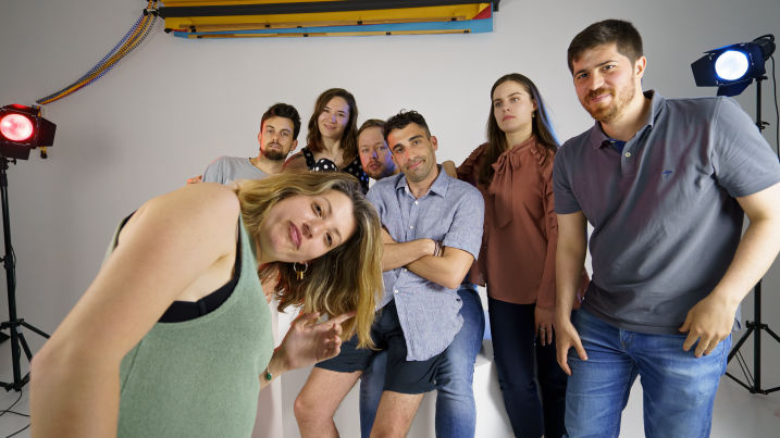 Behind the scenes. Researchers on the set enjoying a day of filming.