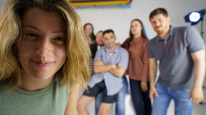 Behind the scenes. Researchers on the set enjoying a day of filming.