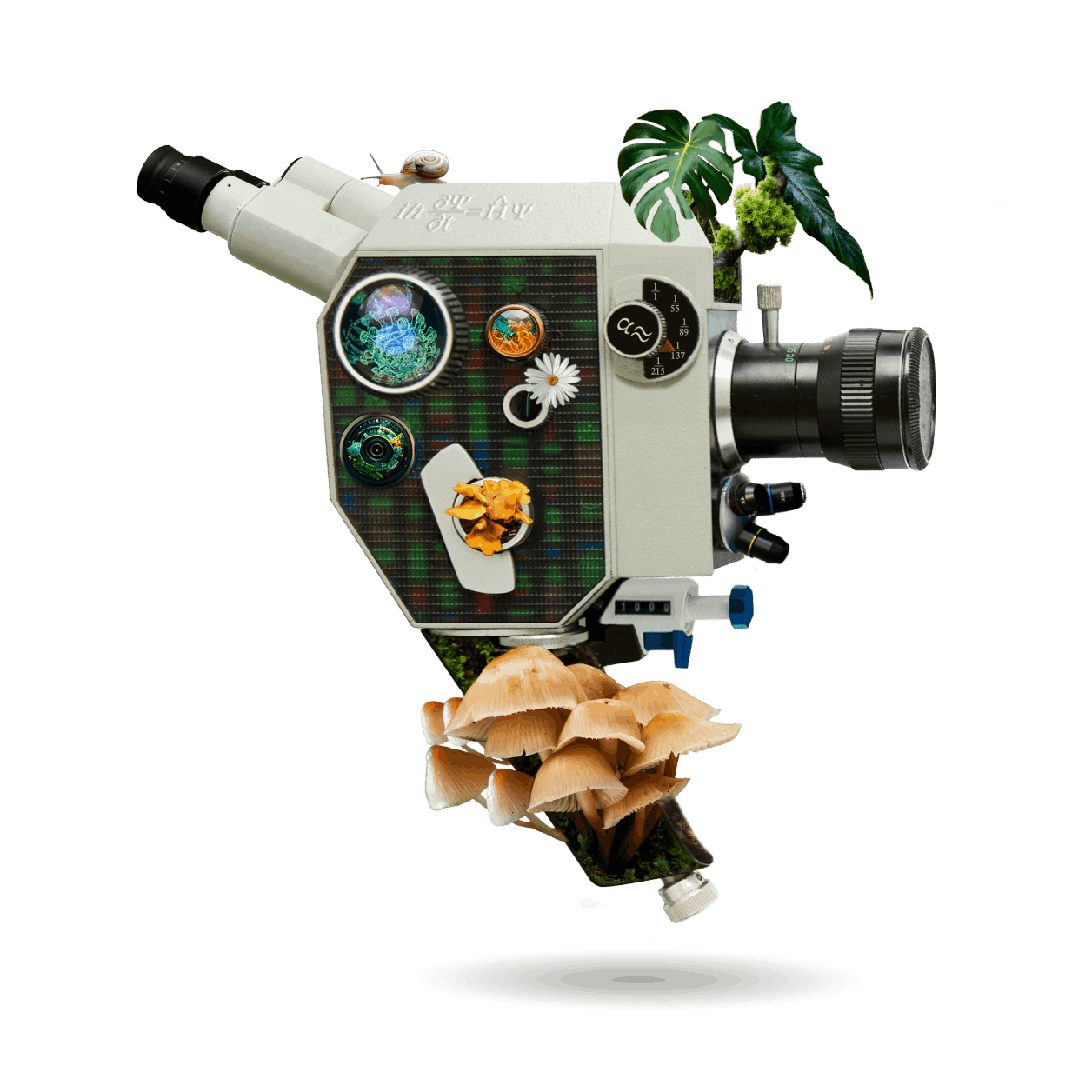 This film old camera has integrated many scientific elements to represent the idea of innovation and creativity 