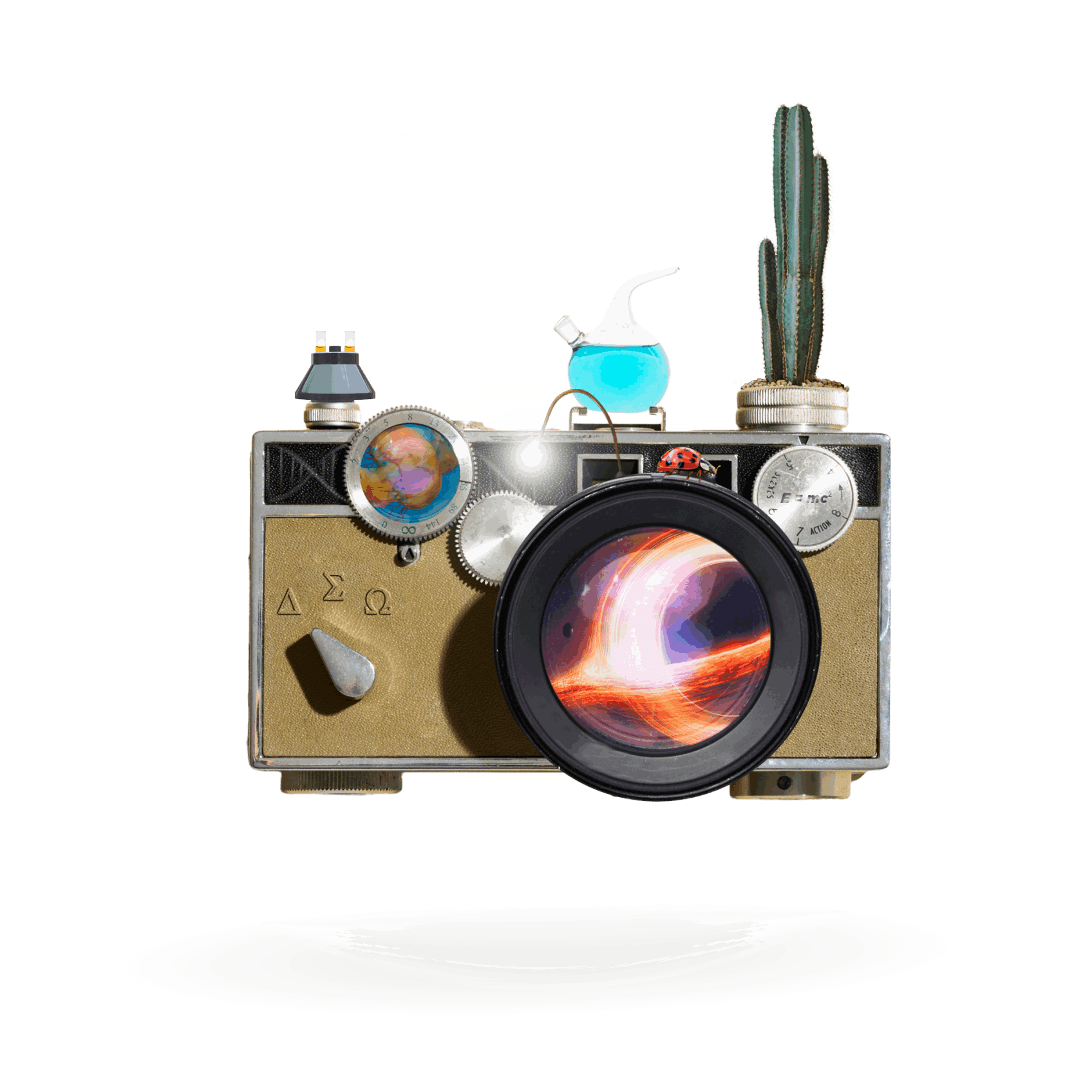 This photography old camera has integrated many scientific elements to represent the idea of innovation and creativity 